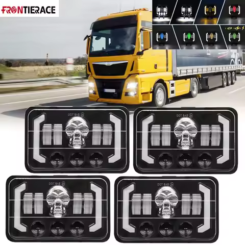 4x6 inch Truck Conversion skull Headlight 12v 24V DRL 300W Hi-Lo Beam Halo For motorcycle SUV Truck 