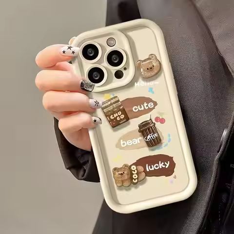 Cute Bear Coffee Phone Case For Motorola Moto G05 G13 G23 G55 G84 G85 G20 G22 G14 G54 G04 G24 Power 