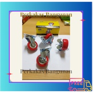MERAH Red Nylon Caster Wheels with 2 Inch Brakes, Trolley Wheels, Table Trolley Wheels, Black Round 