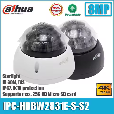 Original Dahua IPC-HDBW2831E-S-S2 8MP 4K POE Starlight IR IK10 IP67 Fixed-focal Dome Network Camera