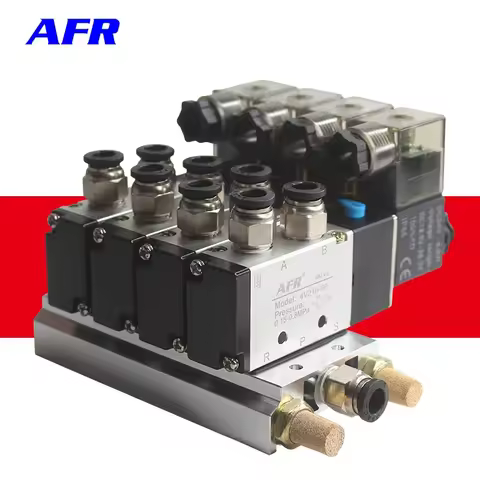 4V310-10 2 Position 5 Way Solenoid Valve Manifold Assembly 2-12 Stations Aluminum Base with Fittings