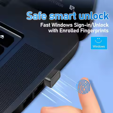 USB Fingerprint Reader for Windows 11/10 Hello Desktop Laptop 0.05s 360-Degree Sensor Security Devic