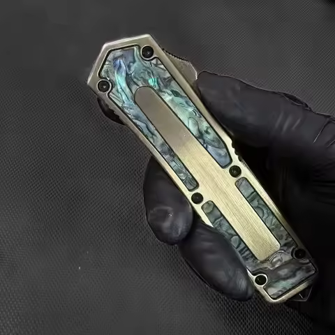 Micro Tech Scarab Abalone Shell OTF Knife Holy Beetle Gold Color Titanium Pocket Knife Self Defense 