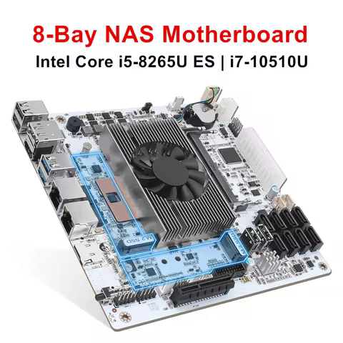 Topton 8-Bay NAS Motherboard Intel Core i7 10510U i5-8265U ES 8xSATA 2xNVMe 2x2.5G LAN 2xDDR4 PCIEX1