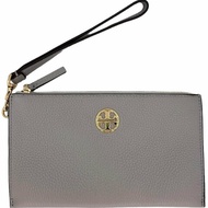 快速出貨！【TORY BURCH】大款拉鍊皮革手拿包-灰色