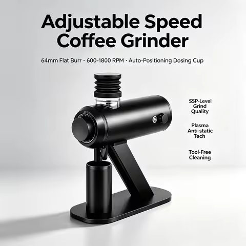 LXCHAN J64 Adjustable Speed Dose Coffee Grinder 64mm Titanium Flat Burr SSP-Compatible Plasma Anti-S