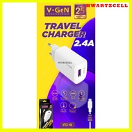 [HWARTZ] V-GEN VTC1-46 TRAVEL CHARGER 2.4A FREE MICRO CABLE 1M