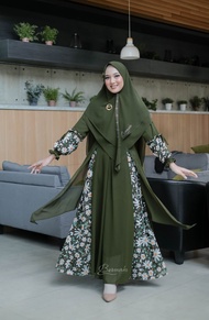 Bisa COD gamis set ceruty marwah bermerks model masayu mentari abstrak ceruti babydoll set khimar busana muslim terbaru terkini