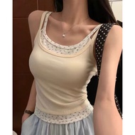 [SG S] Y2k x Cottagecore Padded Double Layered Floral Spag Tank Knit Top