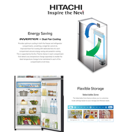 Hitachi ( AUTHORISED DEALER ) 375Liter 2 Door Inverter Refrigerator R-VX420PM9/BSL