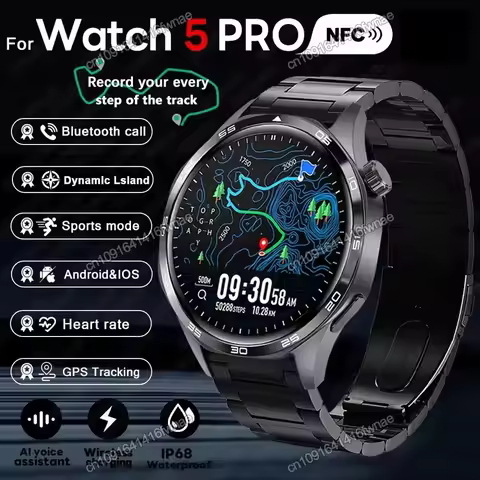 2026 Watch 5 Pro GPS Track Smart Watch Men 360*360 AMOLED Screen BT Call Fitness IP68 Waterproof Hea