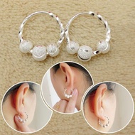 999纯银女耳环纯银转运珠子耳环耳圈女麻花耳环年轻款999 sterling silver female earrings sterling silver transfer bead ear3e5x9