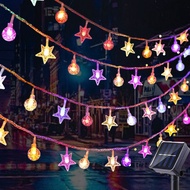 Lampu Raya Solar Outdoor Waterproof String Lights LED Solar Crystal Balls Star Light 8 Modes