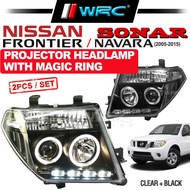 Sonar Nissan Navara D40 /  Frontier 2005 - 2015 Projector Headlamp With Magic Ring ( Clear + Black )