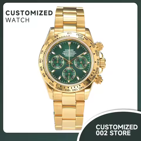 Custom Logo Golden 39.2mm VK63 Movement Panda Three Eye Quartz Watch Sapphire Glass Stainless Steel 