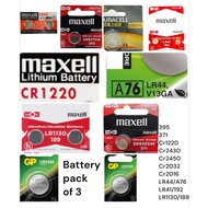 Maxell GP Duracell Pack of 3 Lithium Cell Coin Battery Cr2430 Cr2450 Cr2032 Cr2016 LR44/A76 LR41/92L