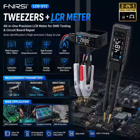 FNIRSI LCR-ST2 LCR-ST1 Digital Tweezer Bridge LCR ESR Meter High Accuracy SMD Kelvin Clip 100Hz-100k