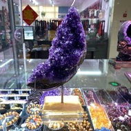 烏拉圭帝王紫紫晶奇石擺件消磁石水晶洞 月亮形狀 原型無修補 顏色濃郁 細芽 超級閃亮 原皮原礦 無修