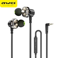 Awei Z1 Dual Dynamic Drivers Wired Super Bass Stereo Sports Earphone Headphones With Microphone