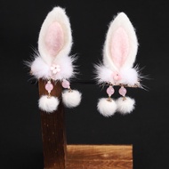 Hanfu Hair Accessories Plush Rabbit Ear Hair Crown Hair Clip Rabbit Winter Hair Ball Headdress Set Antique Accessories Children 5.28