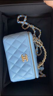 Chanel 22S Vanity With Chain Top Handle Blue Long Box 22S 藍色手柄長盒子