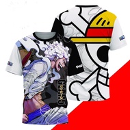 Men's Luffy 5th Gear Casual Tee, Full Bleed Anime Print Black Streetwear Shirt for Summer