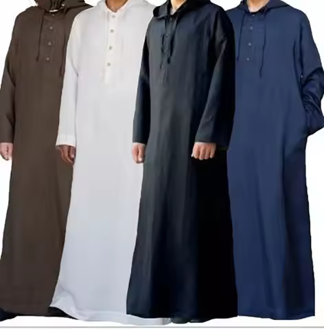 Men's Muslim Robes Saudi Arabia Juba Islamic Kafatan Casual Loose Robe Shirt Solid Color Long Sleeve