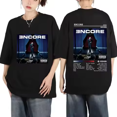 Rapper Eminem Encore Album Poster T Shirt Men Women Hip Hop Vintage Short Sleeve T-shirts High Stree