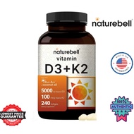 Vitamin D3+K2, NatureBell Vitamin K2 + D3, 5000IU D3 | 100mcg K2