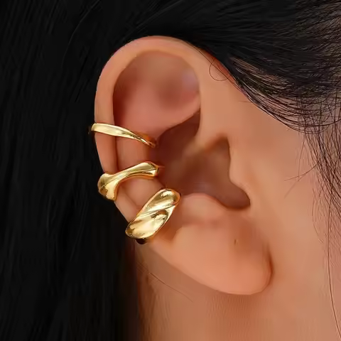 3pcs Set Irregular Molten Ear Cuff Set Alloy Gold Liquid Metal Helix Cartilage Clip Fake Piercing Wo