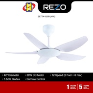 Rezo Ceiling Fan (42 Inch)(Matt White) 3 Blades Remote Control 12-Speed Ceiling Fan ZETTA 42/5B (MW)