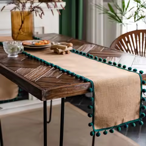 Table Runner Festival Natural Jute Weaving Party Green Ball Decoration American Style Foyer Table Ru