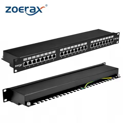 ZoeRax 24 Port CAT6A Shielded Patch Panel RJ45 CAT6A CAT6 CAT5E CAT5 Network Integrated Cable Organi
