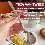 Thìa vân Tweed inox cao cấp 316 thìa vân cán Chockmen Đức đẹp sang trọng an tâm sức khỏe muỗng inox