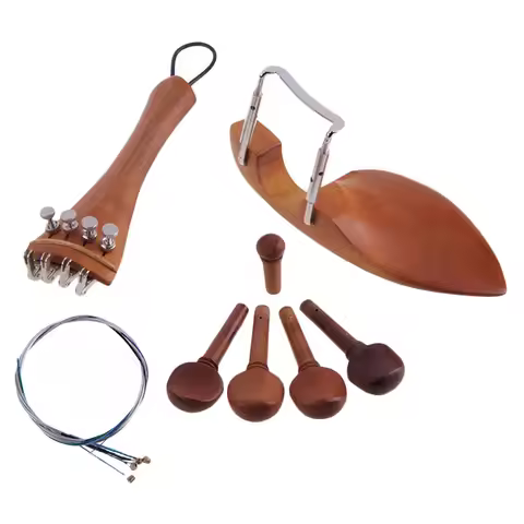 Tooyful 4/4 Violin Parts Accessories Jujube Wood Chin Rest Tailpiece Fine Tuner Tuning Peg Tailgut E
