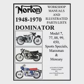 Norton 1949-1970 Dominator Workshop Manuals &amp; Illustrated Parts Lists Model 7, 77, 88, 99, 650, Sports Specials, Manxman &amp; Mercury