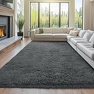 Grey Area Rug for Living Room: Shag Rugs for Bedroom- 7x10 Fluffy Living Room Rugs- Gray Shag Rugs S