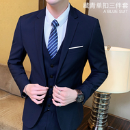 Mens Slim Business Wedding Party Suit 3 Piece Set Groom Tuxedos 2020 Jacket Vest & Pants Pure Color 