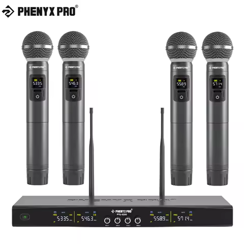 Phenyx Pro UHF Wireless Handheld Microphone System Adjustable Frequency 4x25 Frequencies Metal Build