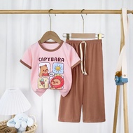 CantikBaby(1-7 Tahun) Baju Budak Perempuan T-shirt Kapas + Palazzo Ice Silk Pants Set Playset Kids G