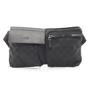 【二手，B級】Gucci GUCCI 腰包/斜背包 GG帆布 28566 黑色帆布皮革腰包 男女通用 二手 B級