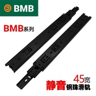 Three-Section Slide Rail Drawer Ball Rail Black Thickened Rail Cabinet Rail Cushioning Slide Mute