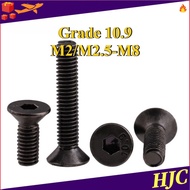 10.9 grade high strength black nickel countersunk head flat head hexagon screw bolt M2/M2.5/M3/M4/M5
