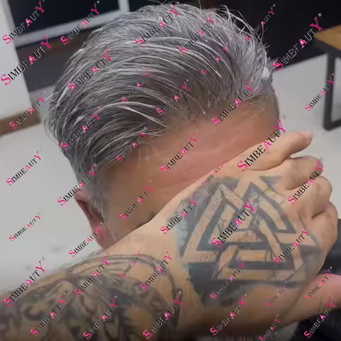 0.06mm-0.08mm V-loop Full Skin Thin Natural Hairline Men Toupee 1B40/1B65 Grey Brown 100%Human Hair 