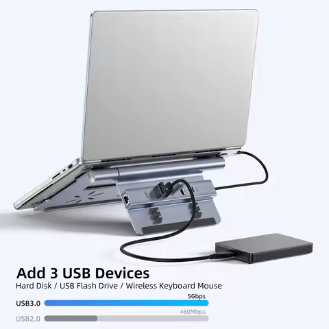 6 in 1 USB C Laptop Docking Stand 4K60Hz HDMI 100W PD 3 USB 3 0 Gigabit Ethernet Aluminum Adjustable