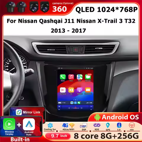 9.7" Android 16 Auto Carplay For Nissan Qashqai J11 Nissan X-Trail 3 T32 2013 - 2017 Car Radio Multi