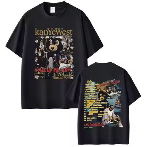 Rapper Kanye West Late Registration Wake Up Mr West Bear Graphic T-shirt Men Women Hip Hop Fashion P