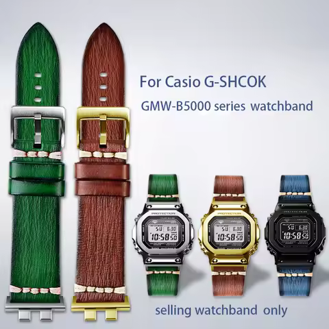 Modified cowhide Wristband for G-Shock Casio 35th anniversary GMW-B5000 series small silver block go