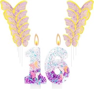 Vovii Number 16 Birthday Candle and 11Pcs Purple Butterfly Cake Toppers for 16th Birthday Decoration