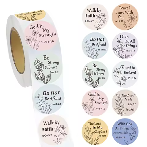 500 Pcs Bible Verse Stickers Roll - Pastel Round Scripture Labels with Inspirational Verses and Bota